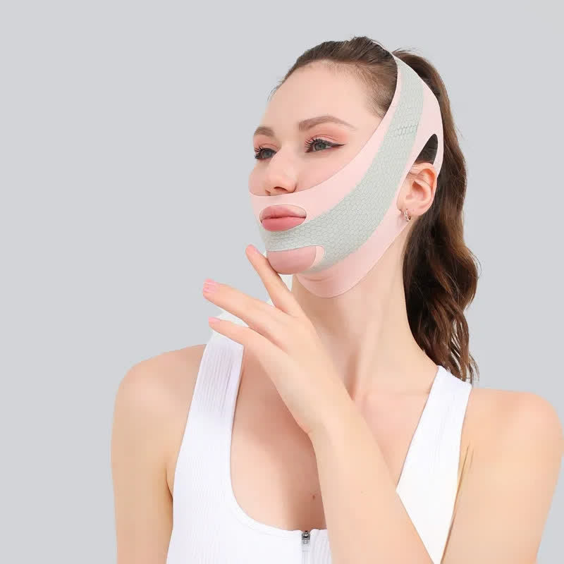 Bandage facial raffermissant élastique double face en V - Rose - image 1