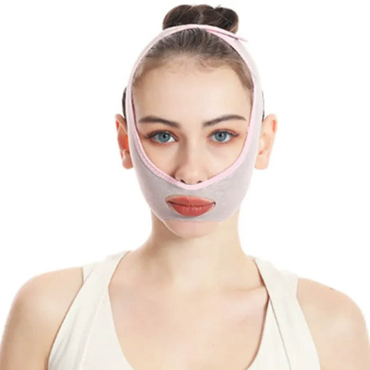 Bandage facial élastique ComfortFit en forme de V pour muscle masséter - Rose - One Size - image 0