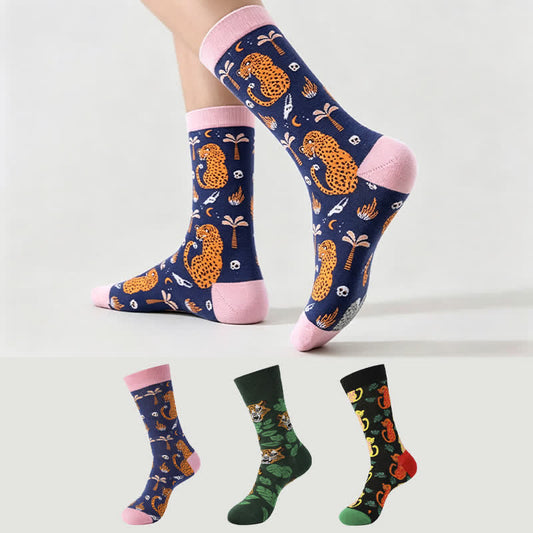 Chaussettes courtes à imprimé léopard forêt (3 paires) - Multicolore - EU38-45 (US5-11) - image 0
