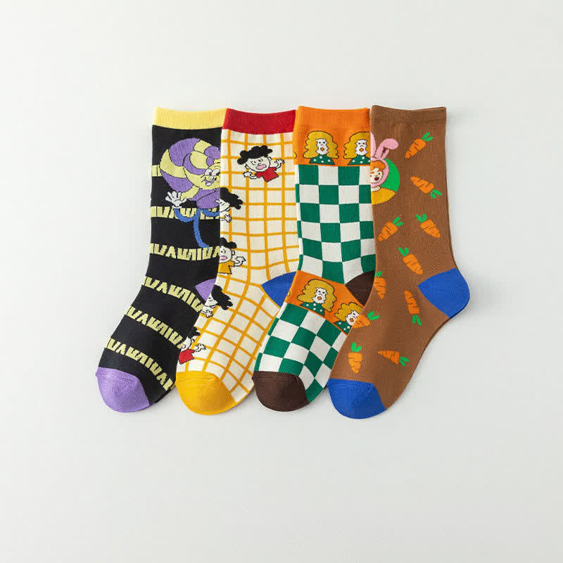 Chaussettes à carreaux amusantes (4 paires) - image 1