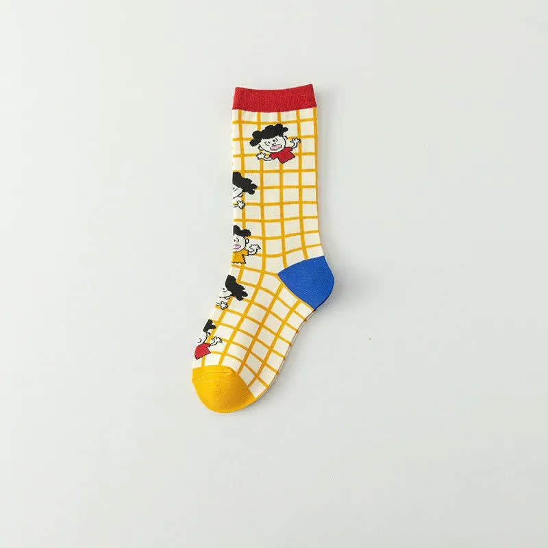 Chaussettes à carreaux amusantes (4 paires) - Orange - EU36-40(US3-7) - image 3
