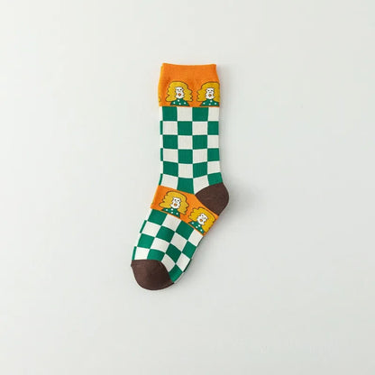 Chaussettes à carreaux amusantes (4 paires) - Café - EU36-40(US3-7) - image 5