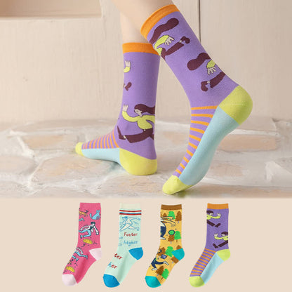 Chaussettes courtes à motifs de personnages de dessins animés mignons (4 paires) - Multicolore - EU36-40(US3-7) - image 0