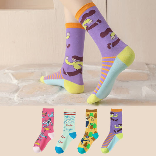 Chaussettes courtes à motifs de personnages de dessins animés mignons (4 paires) - Multicolore - EU36-40(US3-7) - image 0
