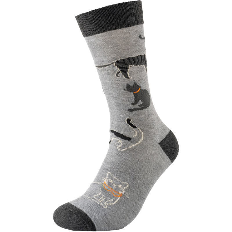 Chaussettes courtes à motif chat mignon (4 paires) - Gris - EU38-45 (US5-11) - image 3
