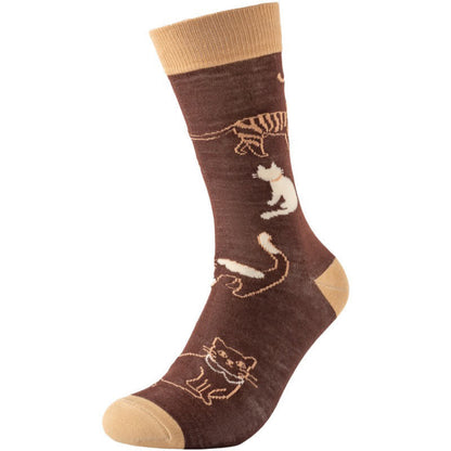 Chaussettes courtes à motif chat mignon (4 paires) - Café - EU38-45 (US5-11) - image 1