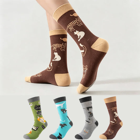 Chaussettes courtes à motif chat mignon (4 paires) - Multicolore - EU38-45 (US5-11) - image 0