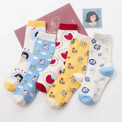 Chaussettes Daily Quarter à motif mignon et adorable (5 paires) - Multicolore - EU35-41 (US2-7,5) - image 1