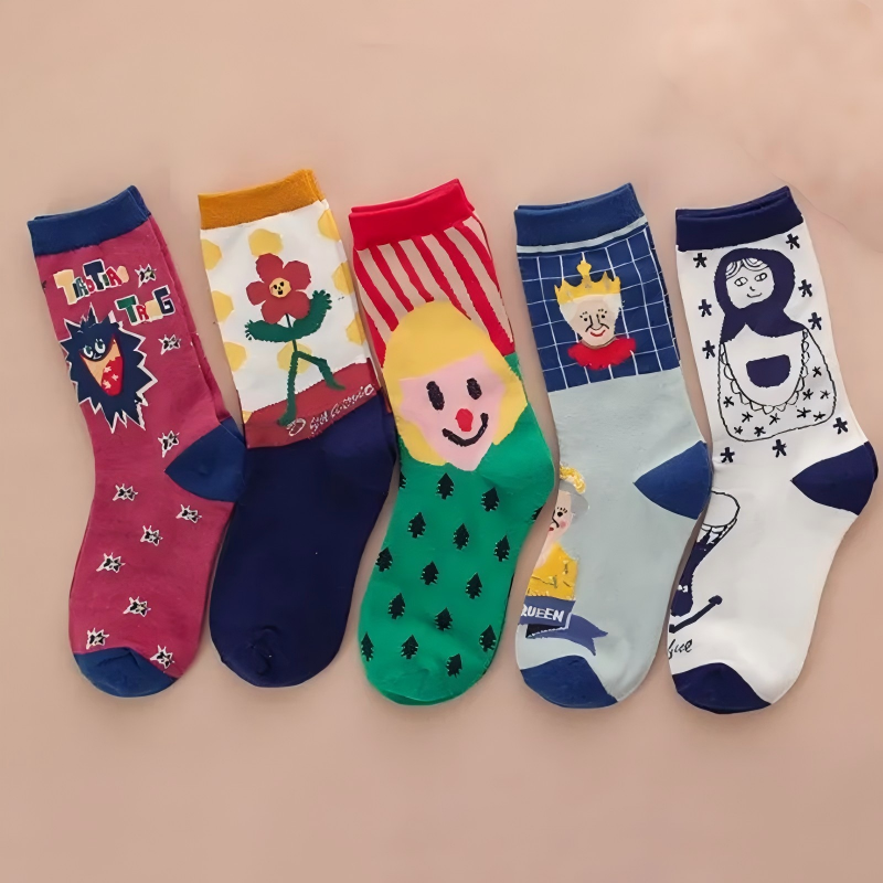 Chaussettes graphiques amusantes (5 paires) - Multicolore - EU35-41 (US2-7,5) - image 1