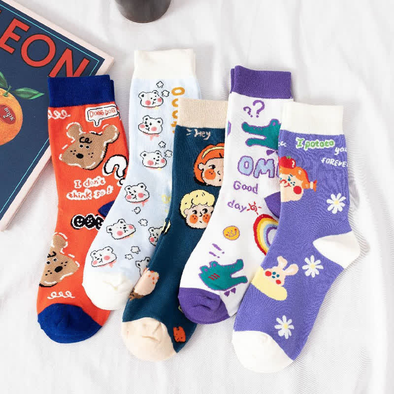 Chaussettes courtes à motif ours mignon (5 paires) - Multicolore - EU35-41 (US2-7,5) - image 1