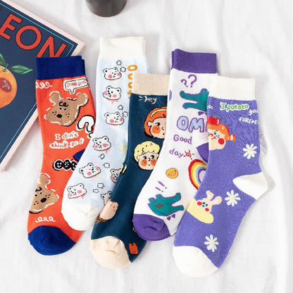 Chaussettes courtes à motif ours mignon (5 paires) - Multicolore - EU35-41 (US2-7,5) - image 1