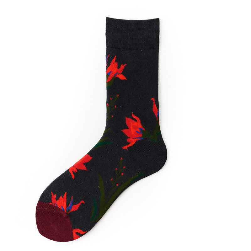 Chaussettes fleuries à blocs de couleur (5 paires) - Noir - EU36-43(US3-9) - image 2