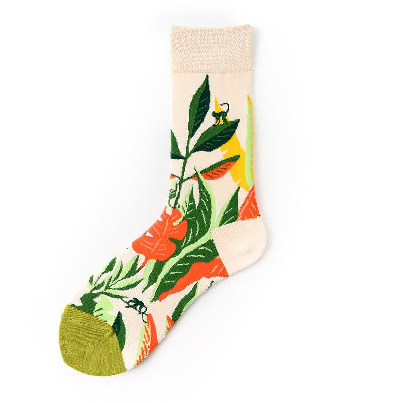 Chaussettes fleuries à blocs de couleur (5 paires) - Beige - EU36-43(US3-9) - image 5