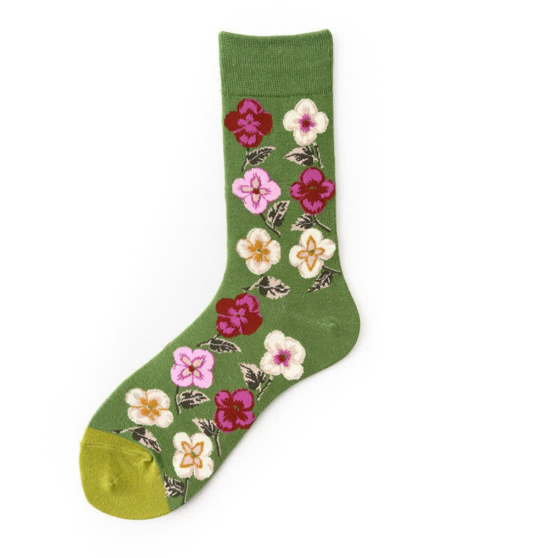 Chaussettes fleuries à blocs de couleur (5 paires) - Vert clair - EU36-43(US3-9) - image 3