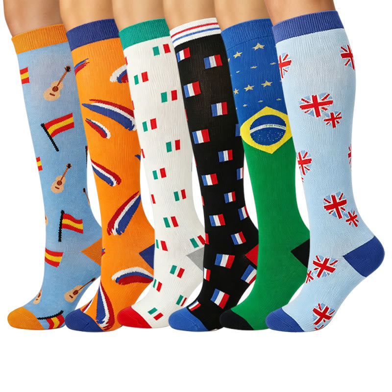 Chaussettes de compression aux couleurs des drapeaux nationaux (6 paires) - Multicolore - S/M - image 0
