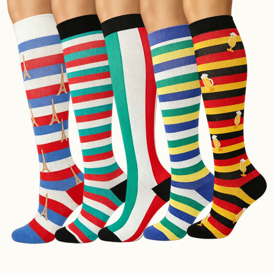 Chaussettes de compression à rayures drapeau (5 paires) - Multicolore - S/M - image 0