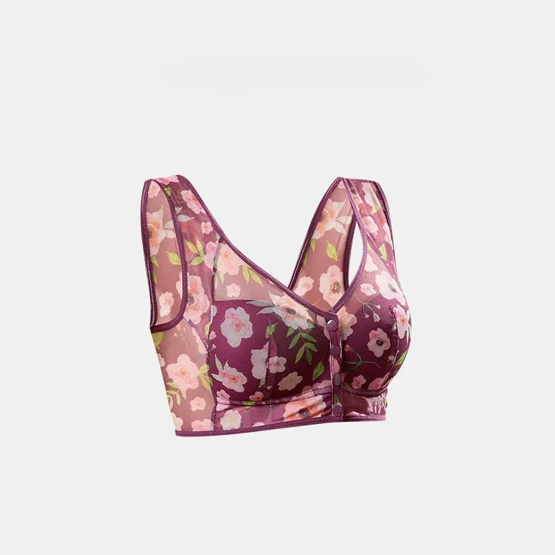 Soutien-gorge sans armatures à fermeture florale sur le devant - Violet - 6L - image 2