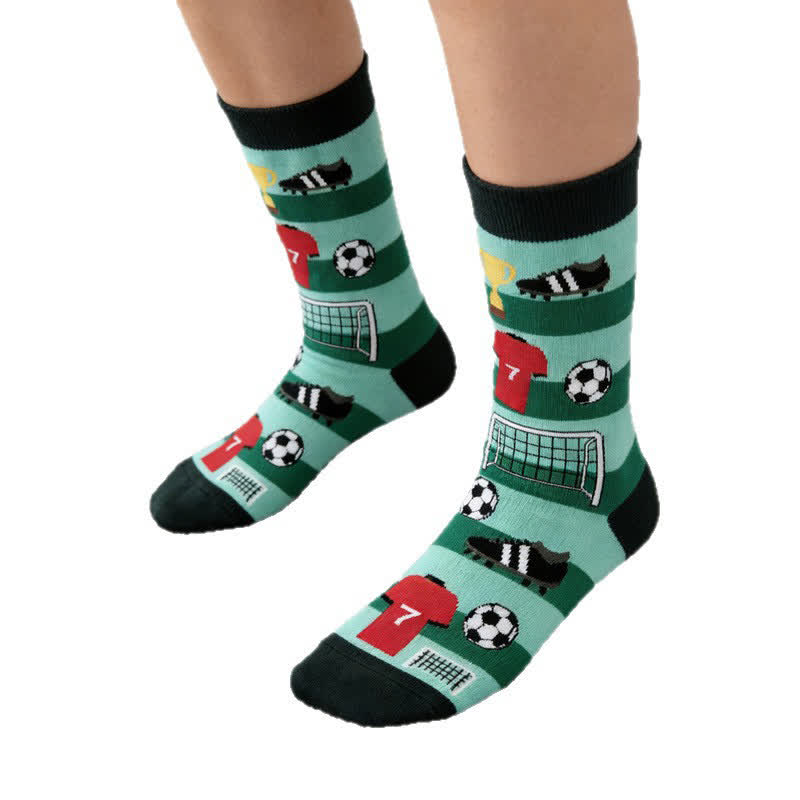 Chaussettes de football rayées en coton (3 paires) - Vert - EU39-44(US6-10) - image 2