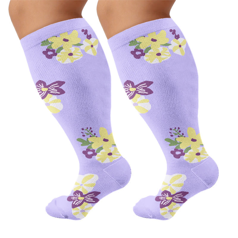 Chaussettes de compression fleuries grandes tailles - Violet - 4XL - image 8