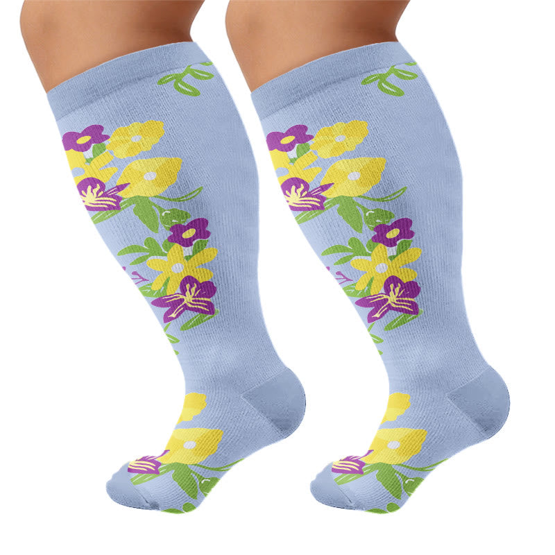 Chaussettes de compression fleuries grandes tailles - Bleu - 4XL - image 9