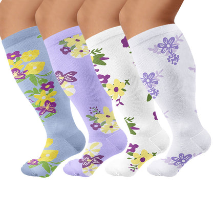 Chaussettes de compression fleuries grandes tailles - image 1