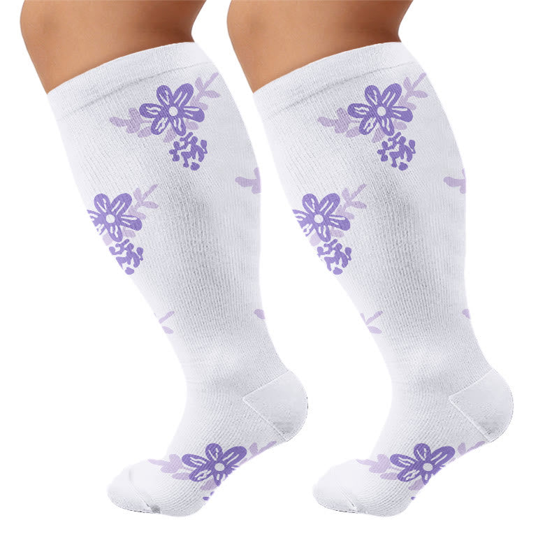 Chaussettes de compression fleuries grandes tailles - Violet clair - 4XL - image 6