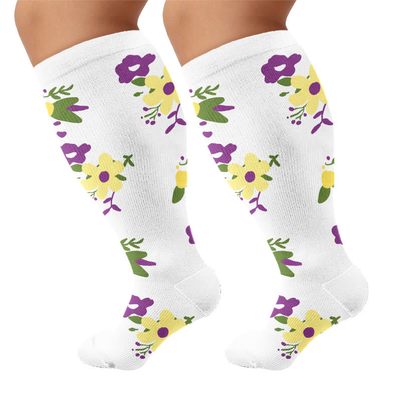 Chaussettes de compression fleuries grandes tailles - Blanc - 4XL - image 7