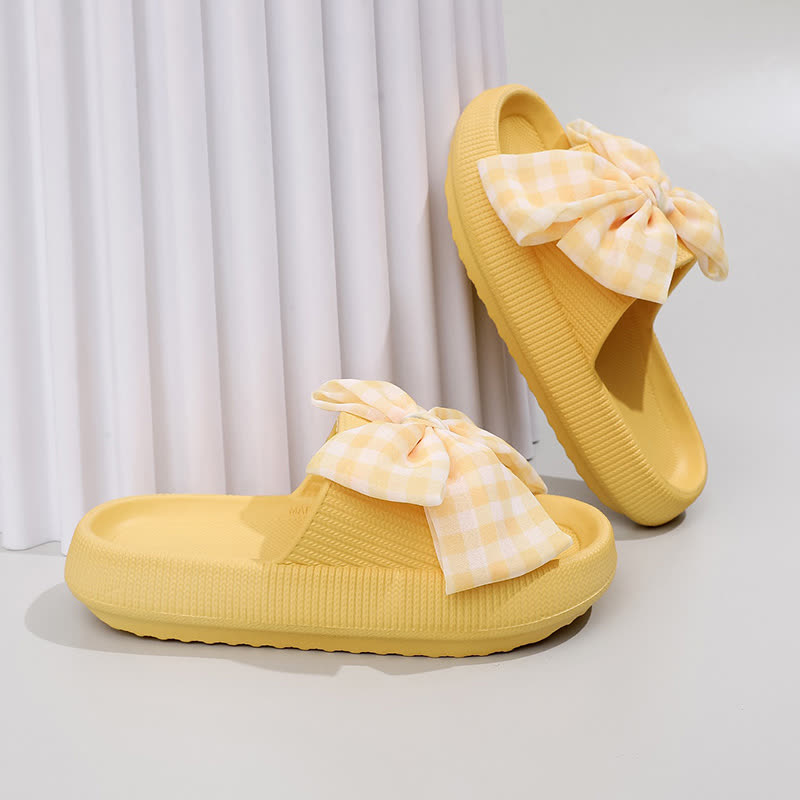 Pantoufles à plateforme à carreaux nœud papillon - Jaune - EU44-45(US10-11) - image 2