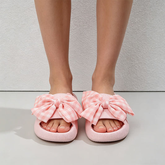 Pantoufles à plateforme à carreaux nœud papillon - image 0