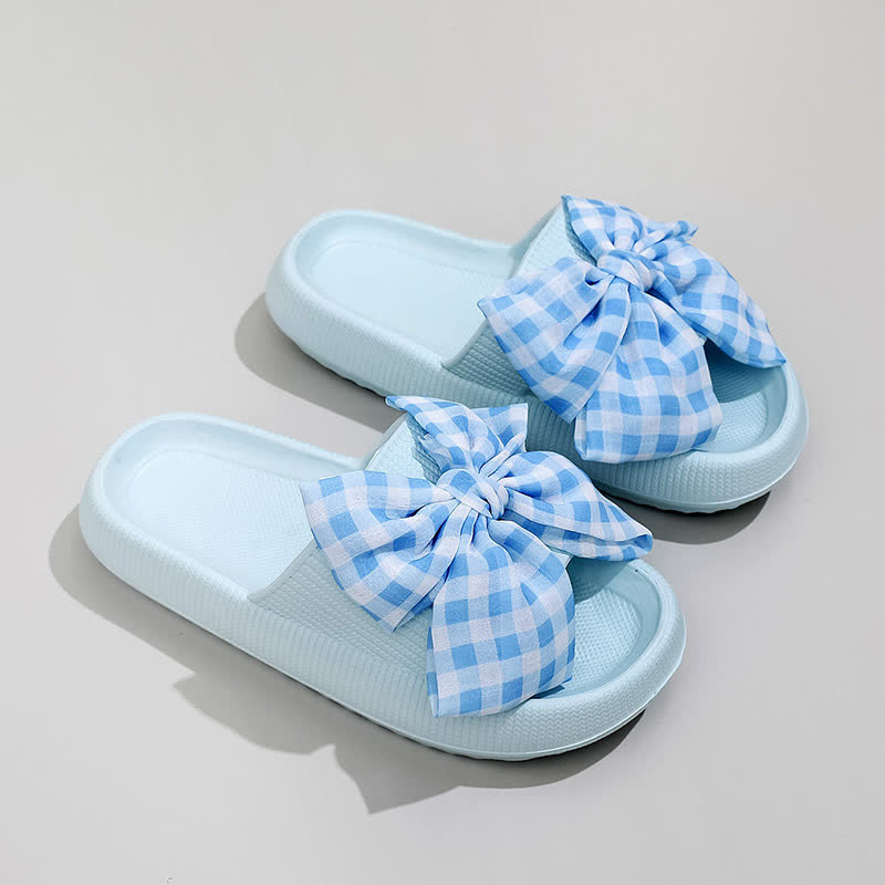 Pantoufles à plateforme à carreaux nœud papillon - Bleu - EU44-45(US10-11) - image 4
