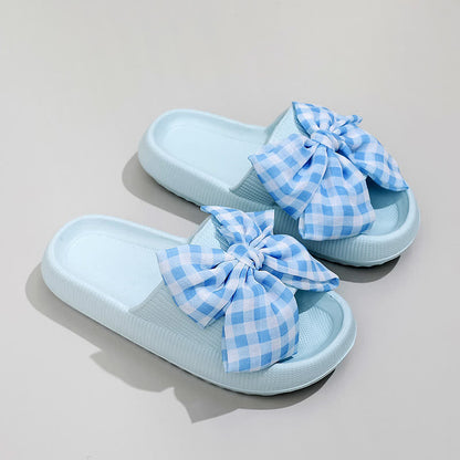 Pantoufles à plateforme à carreaux nœud papillon - Bleu - EU44-45(US10-11) - image 4