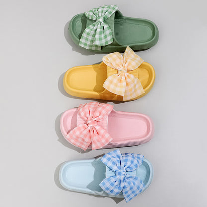 Pantoufles à plateforme à carreaux nœud papillon - image 1
