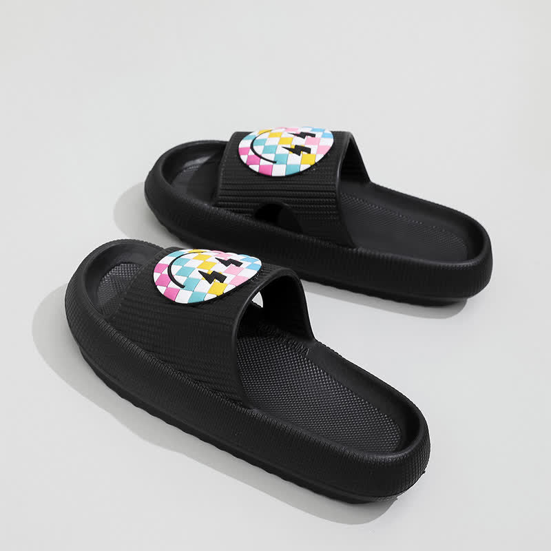 Pantoufles à semelle épaisse à motif arc-en-ciel souriant - Noir - EU44-45(US10-11) - image 7