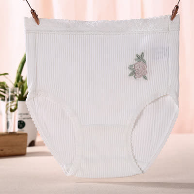 Culottes en coton taille haute à dentelle florale (lot de 3) - Blanc - XXXL - image 4