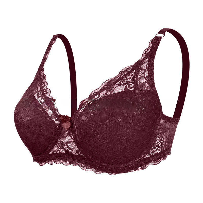 Soutien-gorge élégant à armatures en dentelle - Vin - 42 - D - image 13