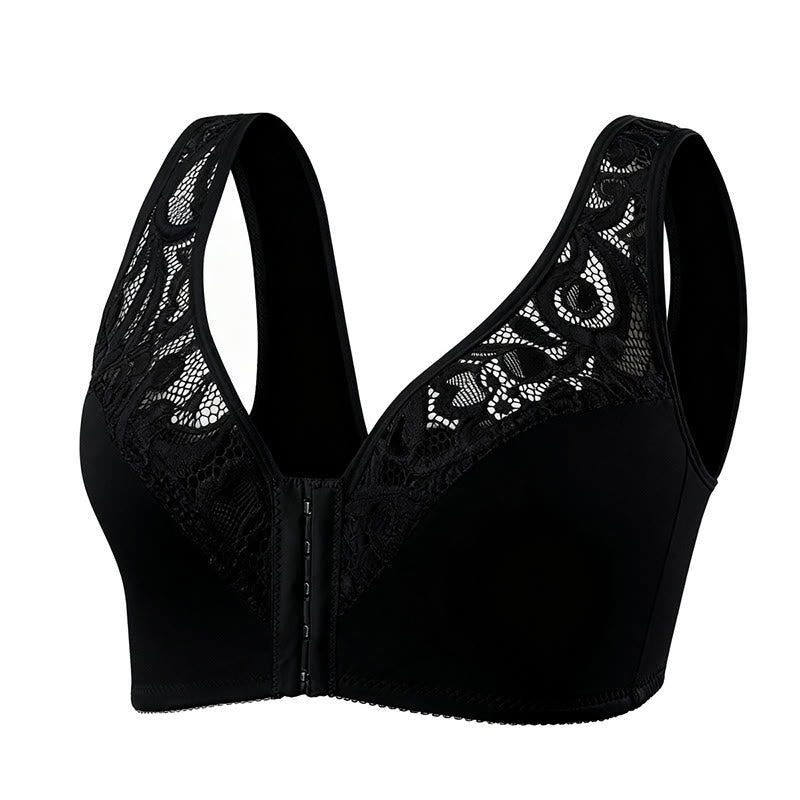 Soutien-gorge sans armatures à fermeture en dentelle sur le devant - Noir - 4XL - image 19