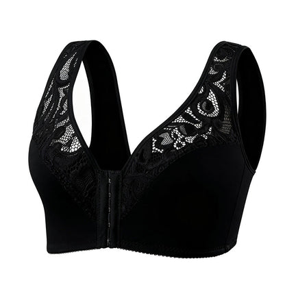 Soutien-gorge sans armatures à fermeture en dentelle sur le devant - Noir - 4XL - image 19