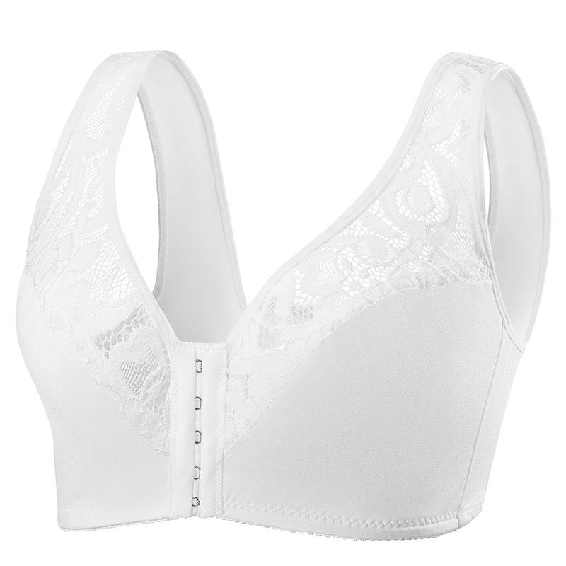 Soutien-gorge sans armatures à fermeture en dentelle sur le devant - Blanc - 4XL - image 17