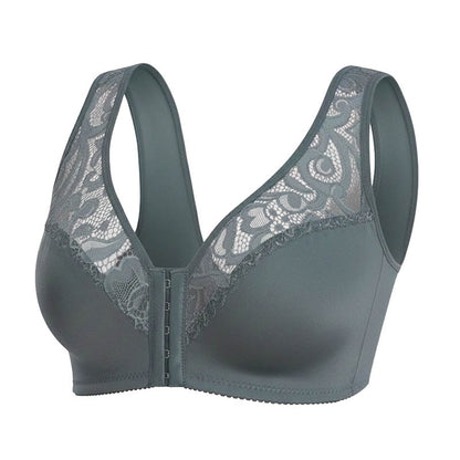 Soutien-gorge sans armatures à fermeture en dentelle sur le devant - Gris - 4XL - image 18