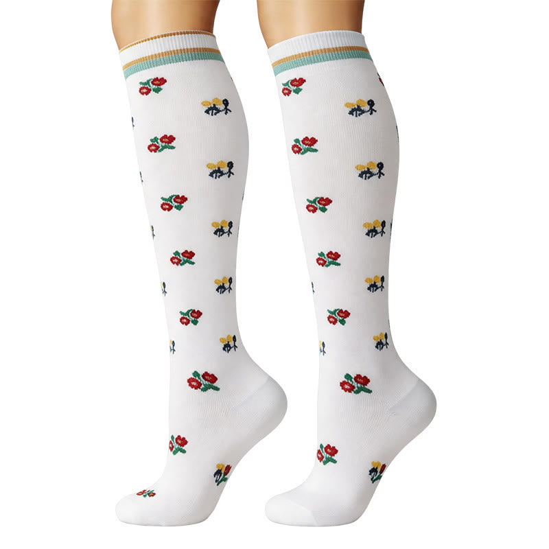 Chaussettes de compression à petites fleurs (6 paires) - image 1