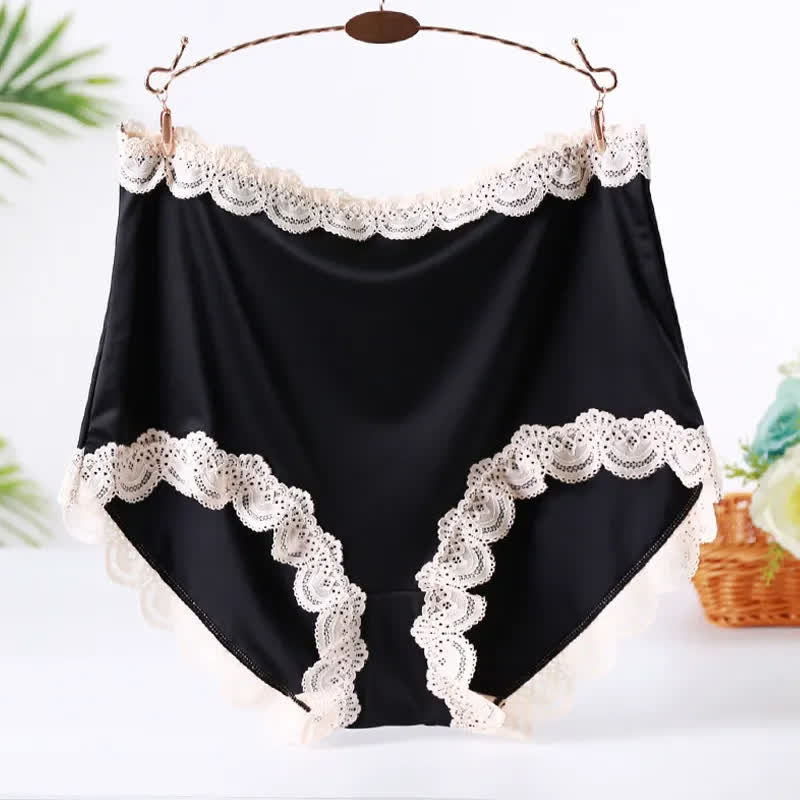 Culotte taille haute en dentelle satinée (lot de 2) - Noir - XXL - image 1
