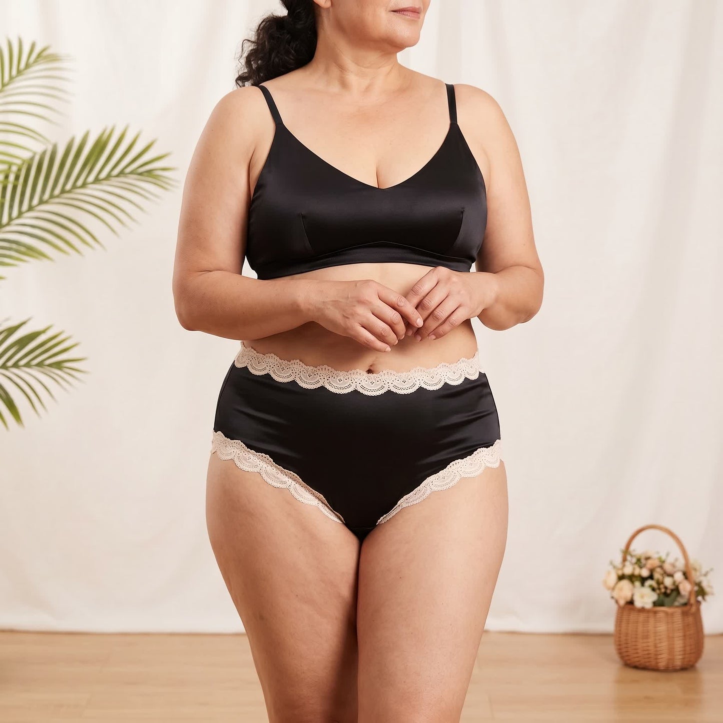 Culotte taille haute en dentelle satinée (lot de 2) - image 0