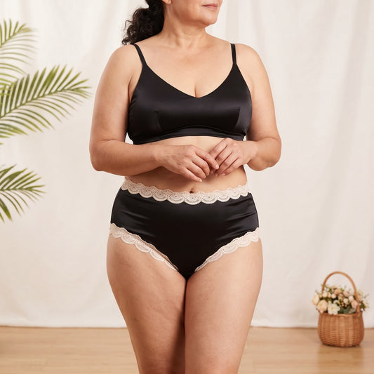 Culotte taille haute en dentelle satinée (lot de 2) - image 0