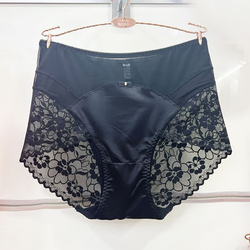 Culotte taille haute en dentelle satinée (lot de 2) - Noir - XXXL - image 1