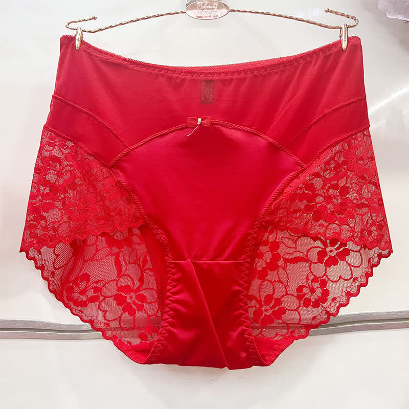 Culotte taille haute en dentelle satinée (lot de 2) - Rouge - XXXL - image 4