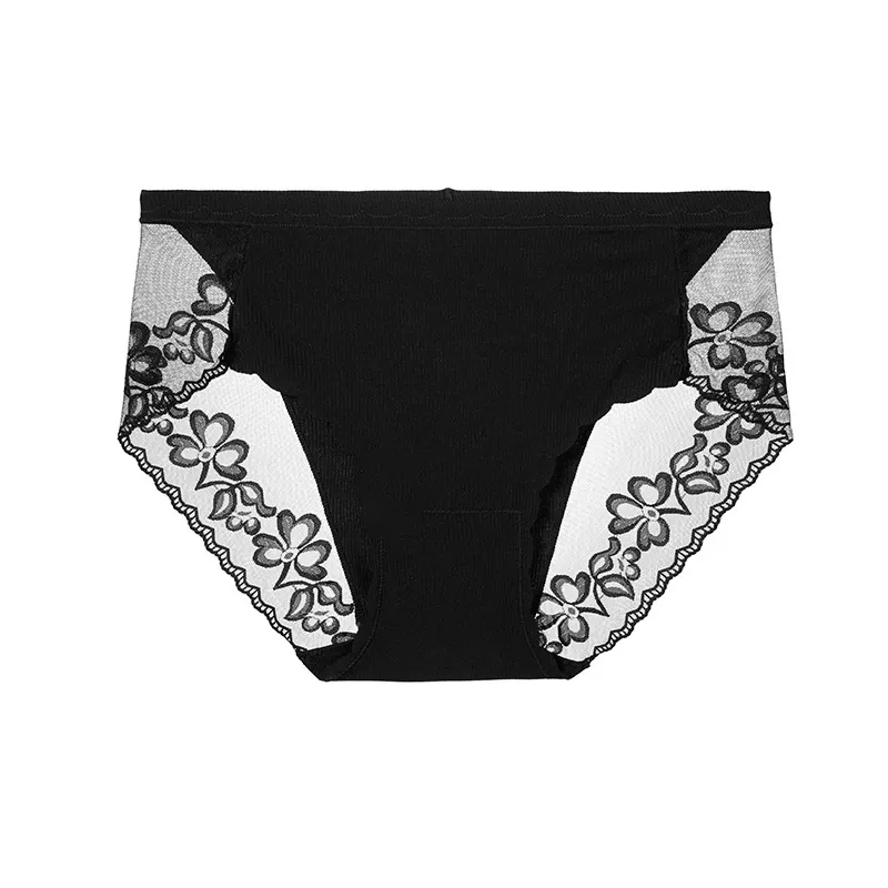 Culotte en dentelle florale douce (lot de 3) - Noir - 4XL - image 4