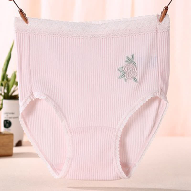 Culottes en coton taille haute à dentelle florale (lot de 3) - Rose - XXXL - image 5