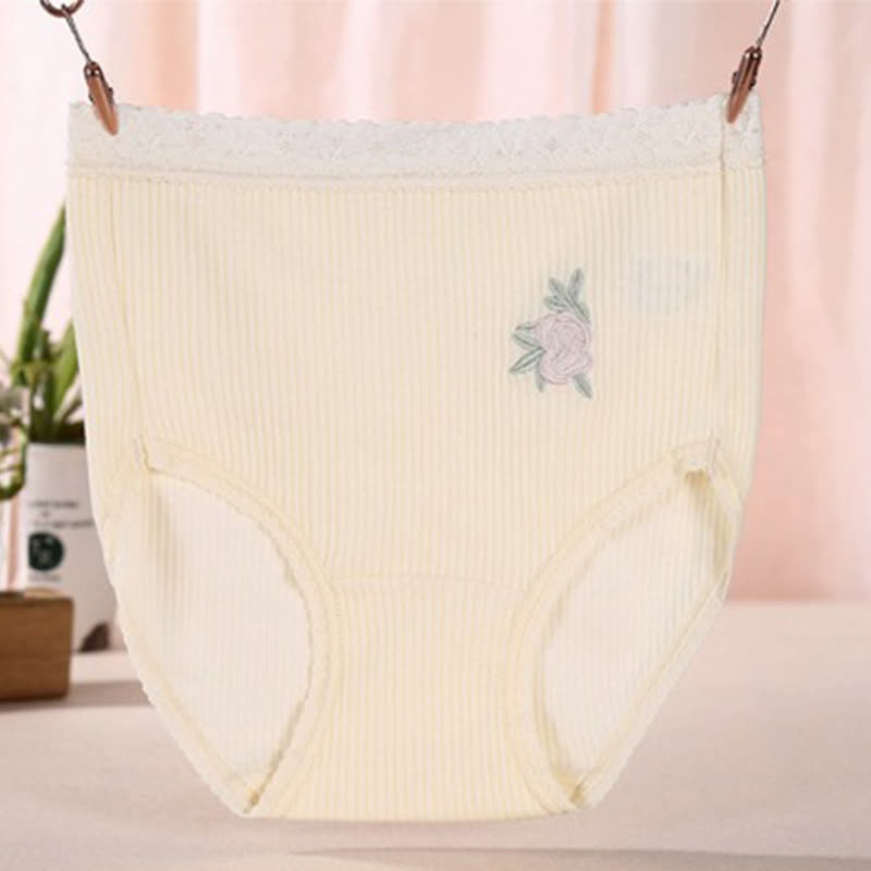 Culottes en coton taille haute à dentelle florale (lot de 3) - Jaune - XXXL - image 7