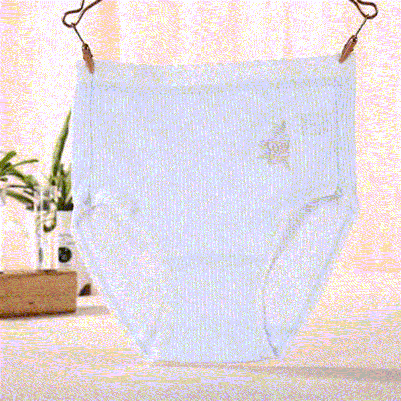 Culottes en coton taille haute à dentelle florale (lot de 3) - Bleu - XXXL - image 6