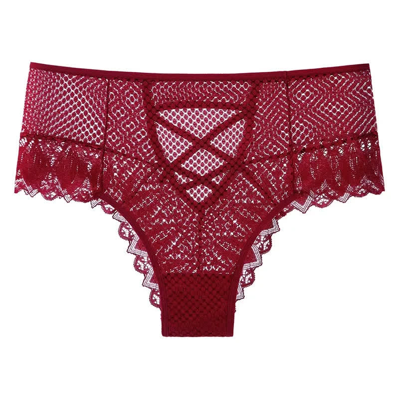 Culotte croisée en dentelle transparente (lot de 2) - Vin - 3XL - image 1